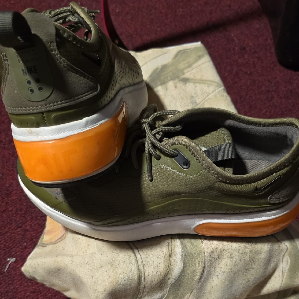 Nike Khaki Green Shoes with Bright Orange Highlights
